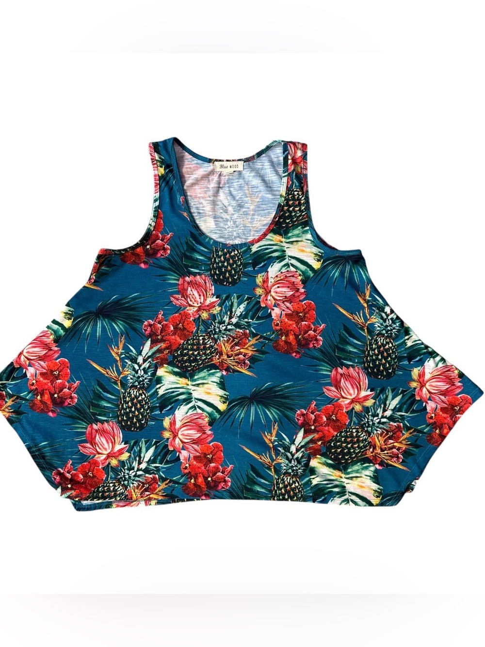 Blue Mood Tropical Floral Pineapple Tank Top. Size Medium. 38” Bust 25” Length